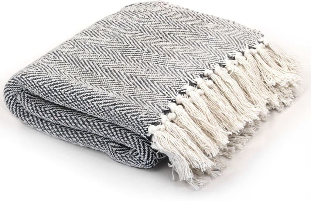 vidaXL plaid bomuld sildebensmønstret 220 x 250 cm marineblå vidaXL plaid bomuld sildebensmønstret 220 x 250 cm marineblå