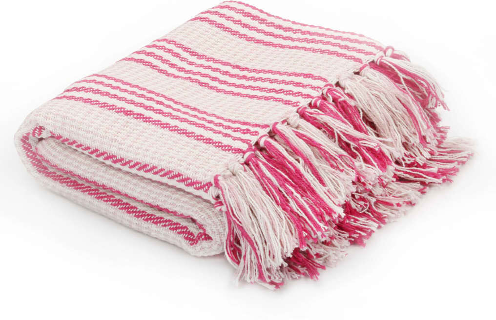 vidaXL plaid bomuld stribet 220 x 250 cm lyserød og hvid vidaXL plaid bomuld stribet 220 x 250 cm lyserød og hvid