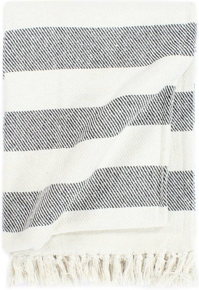 vidaXL plaid 220 x 250 cm stribet bomuld antracitgrå vidaXL plaid 220 x 250 cm stribet bomuld antracitgrå