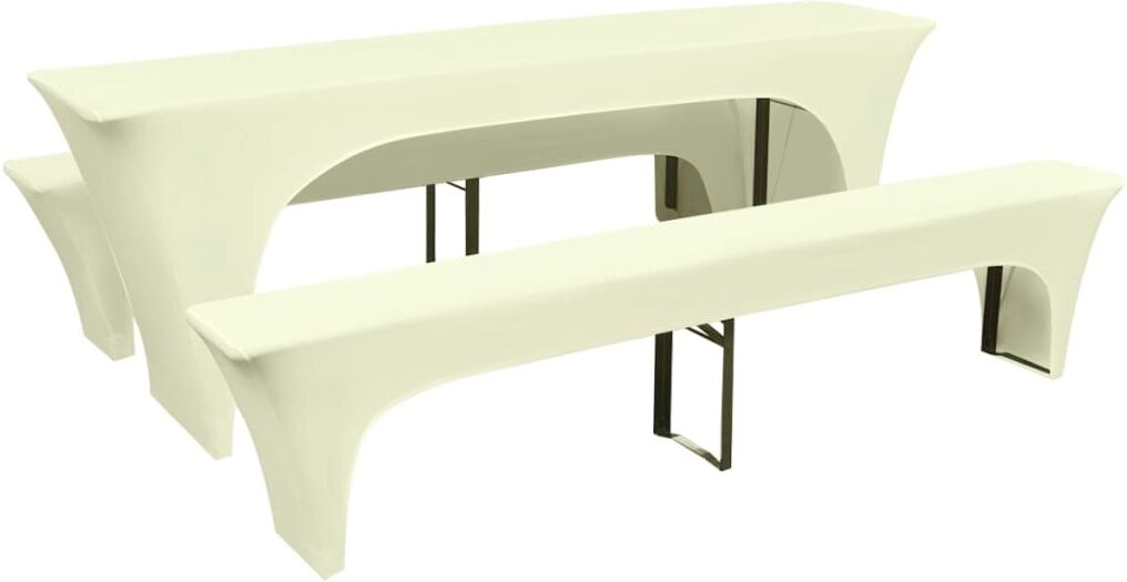 vidaXL betræk til langbord/bænke tre dele elastisk cremefarvet vidaXL betræk til langbord/bænke tre dele elastisk cremefarvet