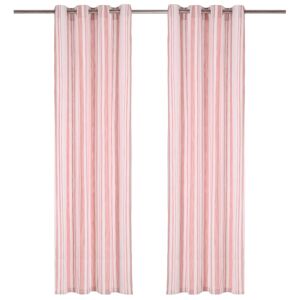 vidaXL gardiner med metalringe 2 stk. 140 x 225 cm bomuld striber pink
