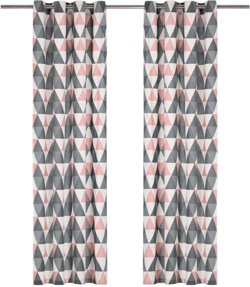 vidaXL gardiner med metalringe 2 stk. 140 x 175 cm bomuld grå og pink vidaXL gardiner med metalringe 2 stk. 140 x 175 cm bomuld grå og pink