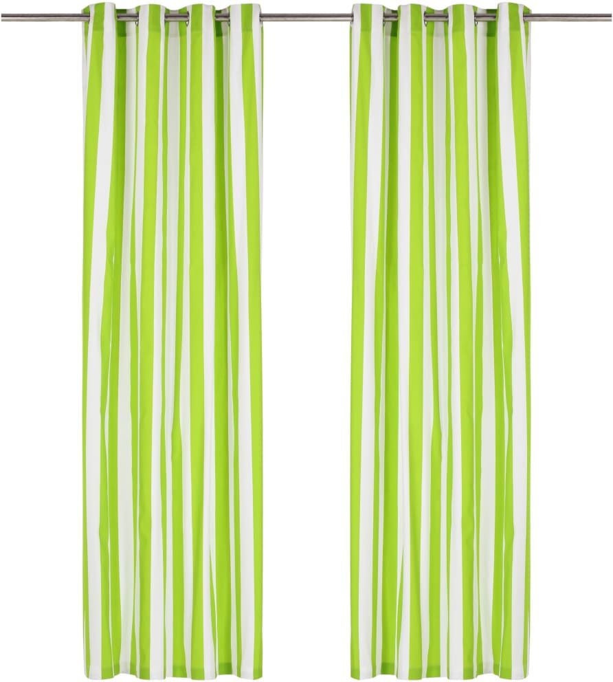 vidaXL gardiner med metalringe 2 stk. 140 x 225 cm stof stribet grøn vidaXL gardiner med metalringe 2 stk. 140 x 225 cm stof stribet grøn