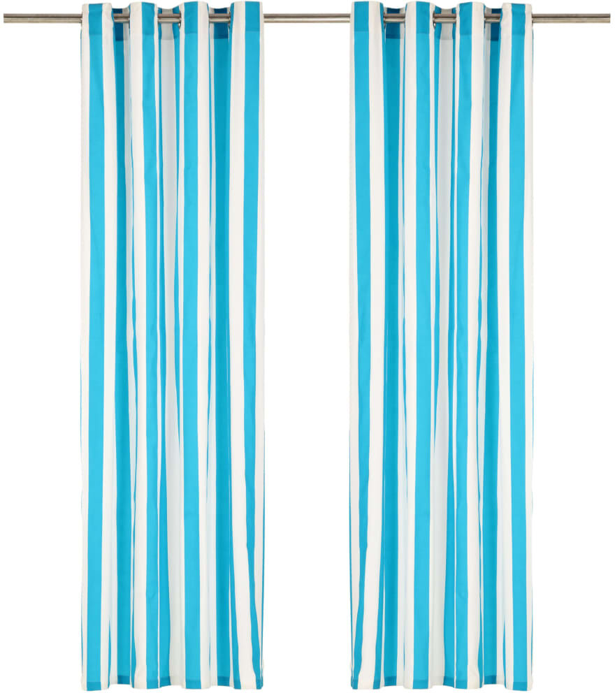 vidaXL gardiner med metalringe 2 stk. 140 x 225 cm stof striber blå vidaXL gardiner med metalringe 2 stk. 140 x 225 cm stof striber blå