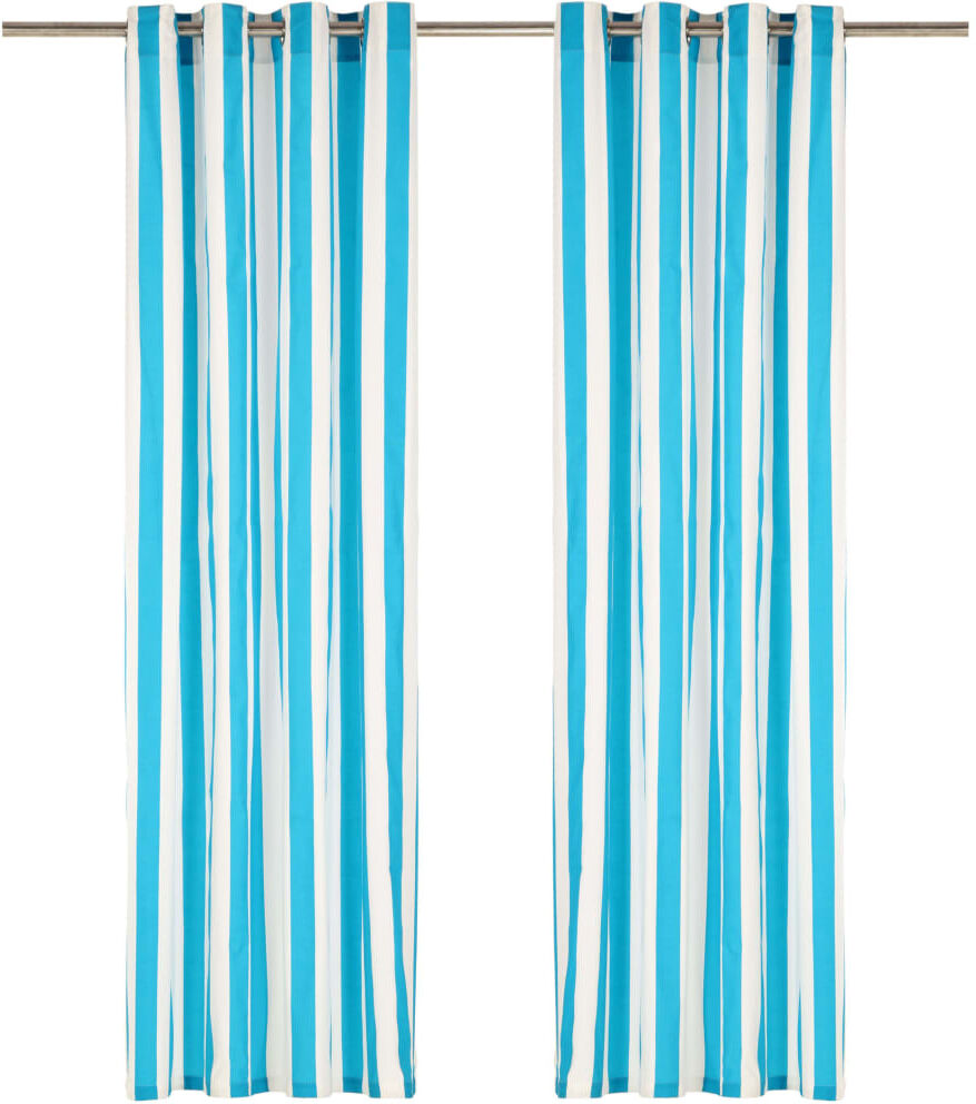 vidaXL gardiner med metalringe 2 stk. 140 x 245 cm stof striber blå vidaXL gardiner med metalringe 2 stk. 140 x 245 cm stof striber blå