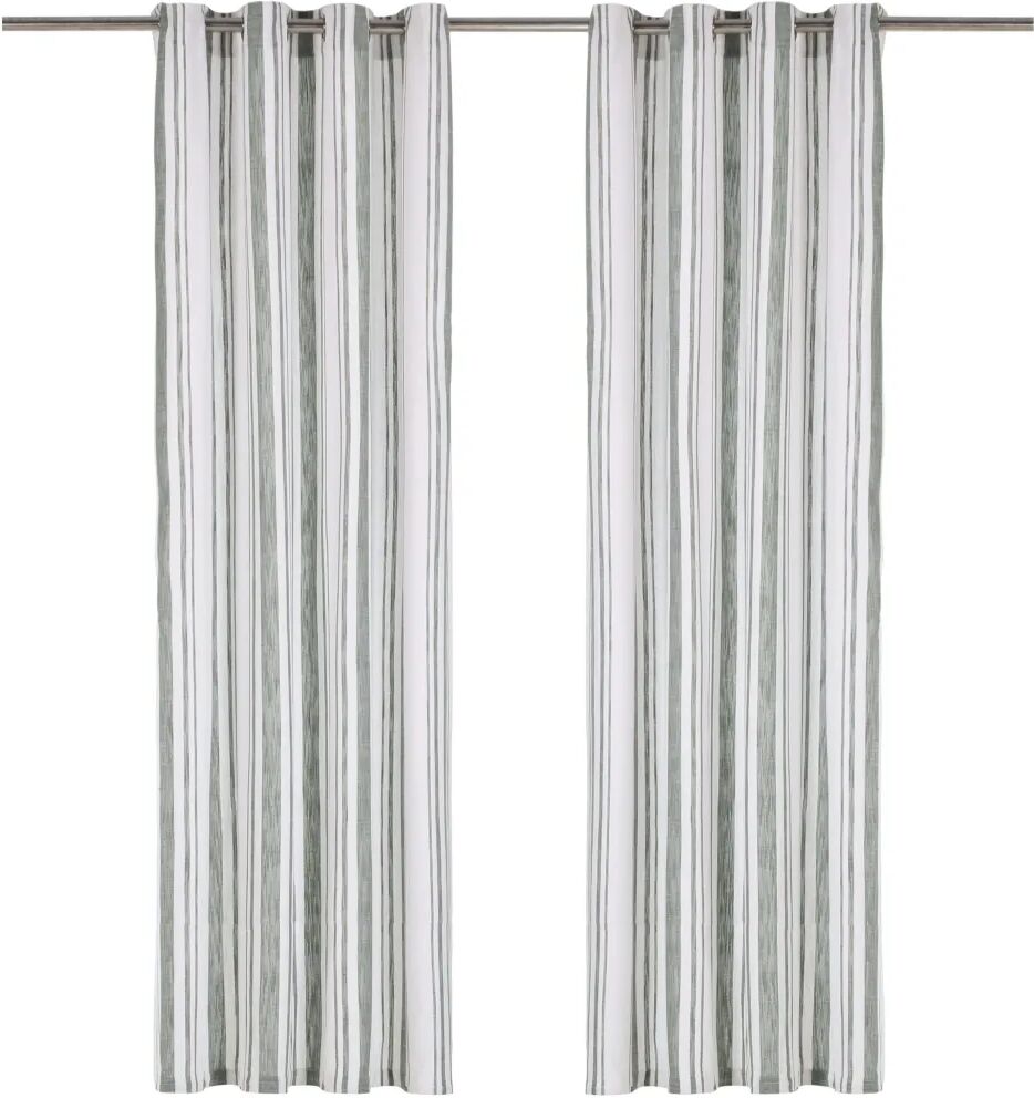 vidaXL gardiner med metalringe 2 stk. 140 x 175 cm bomuld striber grøn vidaXL gardiner med metalringe 2 stk. 140 x 175 cm bomuld striber grøn