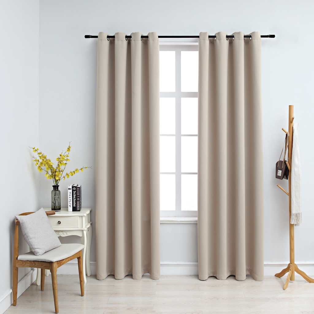vidaXL mørklægningsgardiner 2 stk. med metalringe 140 x 175 cm beige vidaXL mørklægningsgardiner 2 stk. med metalringe 140 x 175 cm beige