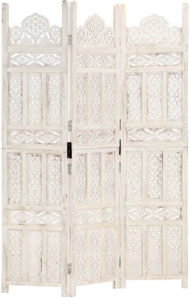 vidaXL 3-panels rumdeler håndskåret 120 x 165 cm massivt mangotræ hvid vidaXL 3-panels rumdeler håndskåret 120 x 165 cm massivt mangotræ hvid