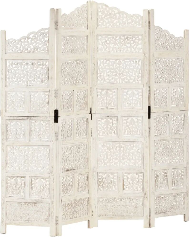 vidaXL 4-panels rumdeler håndskåret 160 x 165 cm massivt mangotræ hvid vidaXL 4-panels rumdeler håndskåret 160 x 165 cm massivt mangotræ hvid