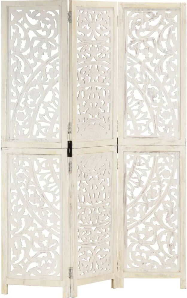 vidaXL 3-panels rumdeler håndskåret 120 x 165 cm massivt mangotræ hvid vidaXL 3-panels rumdeler håndskåret 120 x 165 cm massivt mangotræ hvid