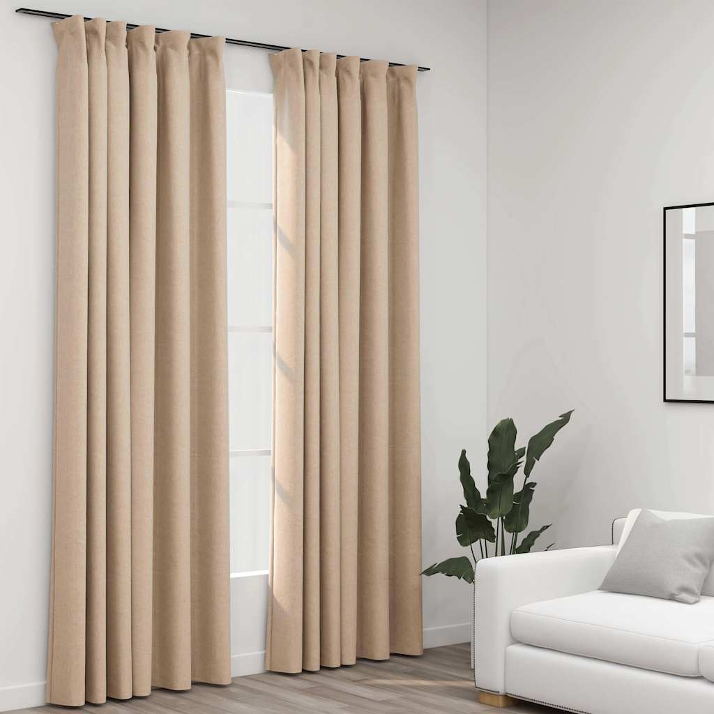 vidaXL mørklægningsgardiner med kroge 2 stk. hør-look 140x245 cm beige vidaXL mørklægningsgardiner med kroge 2 stk. hør-look 140x245 cm beige