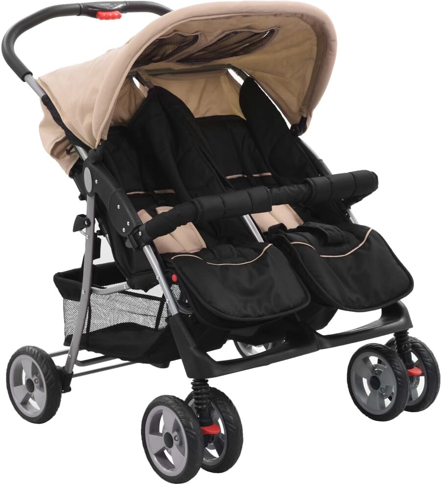 vidaXL tvillingeklapvogn stål gråbrun og sort vidaXL tvillingeklapvogn stål gråbrun og sort