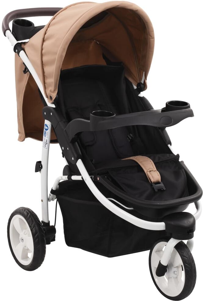 vidaXL klapvogn med 3 hjul gråbrun og sort vidaXL klapvogn med 3 hjul gråbrun og sort