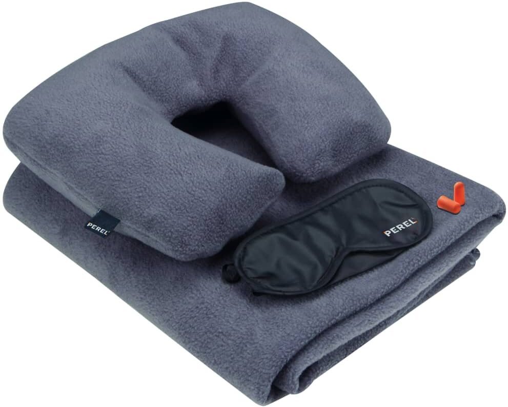 Perel rejsekomfortsæt i 4 dele grå og sort Perel rejsekomfortsæt i 4 dele grå og sort