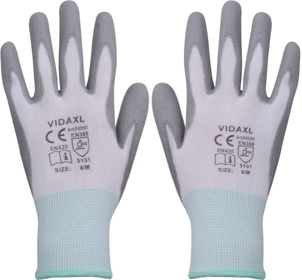 vidaXL Arbejdshandsker Nitril 24 Par Hvid og Grå Størrelse 8/M vidaXL Arbejdshandsker Nitril 24 Par Hvid og Grå Størrelse 8/M