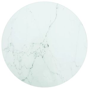 vidaXL bordplade Ø30x0,8 cm hærdet glas med marmortekstur hvid