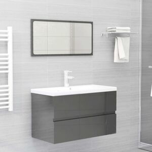 vidaXL badeværelsesmøbelsæt 2 dele spånplade grå højglans