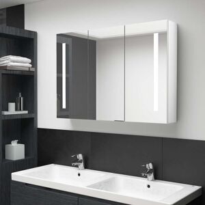 vidaXL badeværelsesskab m. spejl + LED-lys 89x14x62 cm skinnende hvid