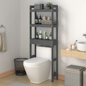 vidaXL toiletstativ 63x26x171 cm massivt fyrretræ grå