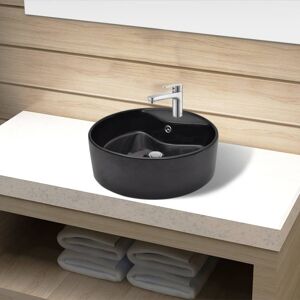 vidaXL Håndvask i keramik t/badeværelse, hul til vandhane/overløb, sort, rund