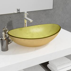 vidaXL håndvask 54,5x35x15,5 cm hærdet glas Guldfarvet