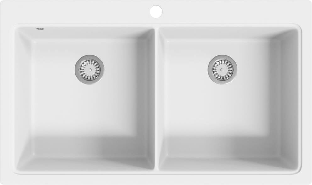 vidaXL Overflademonteret dobbelt køkkenvask i granit, cremehvid vidaXL Overflademonteret dobbelt køkkenvask i granit, cremehvid