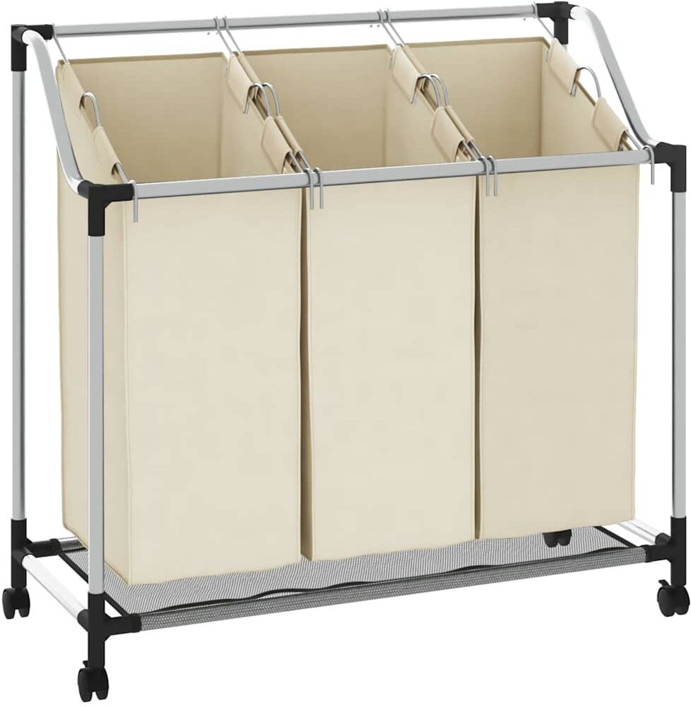 vidaXL vasketøjskurv med 3 poser stål cremefarvet vidaXL vasketøjskurv med 3 poser stål cremefarvet