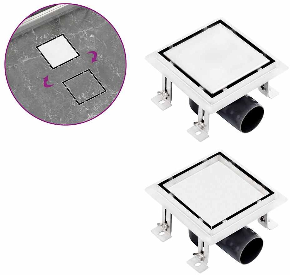 vidaXL gulvafløb med 2-i-1 dæksel 12x12 cm rustfrit stål vidaXL gulvafløb med 2-i-1 dæksel 12x12 cm rustfrit stål