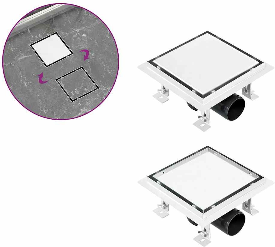 vidaXL gulvafløb med 2-i-1 flisedæksel 15x15 cm rustfrit stål vidaXL gulvafløb med 2-i-1 flisedæksel 15x15 cm rustfrit stål