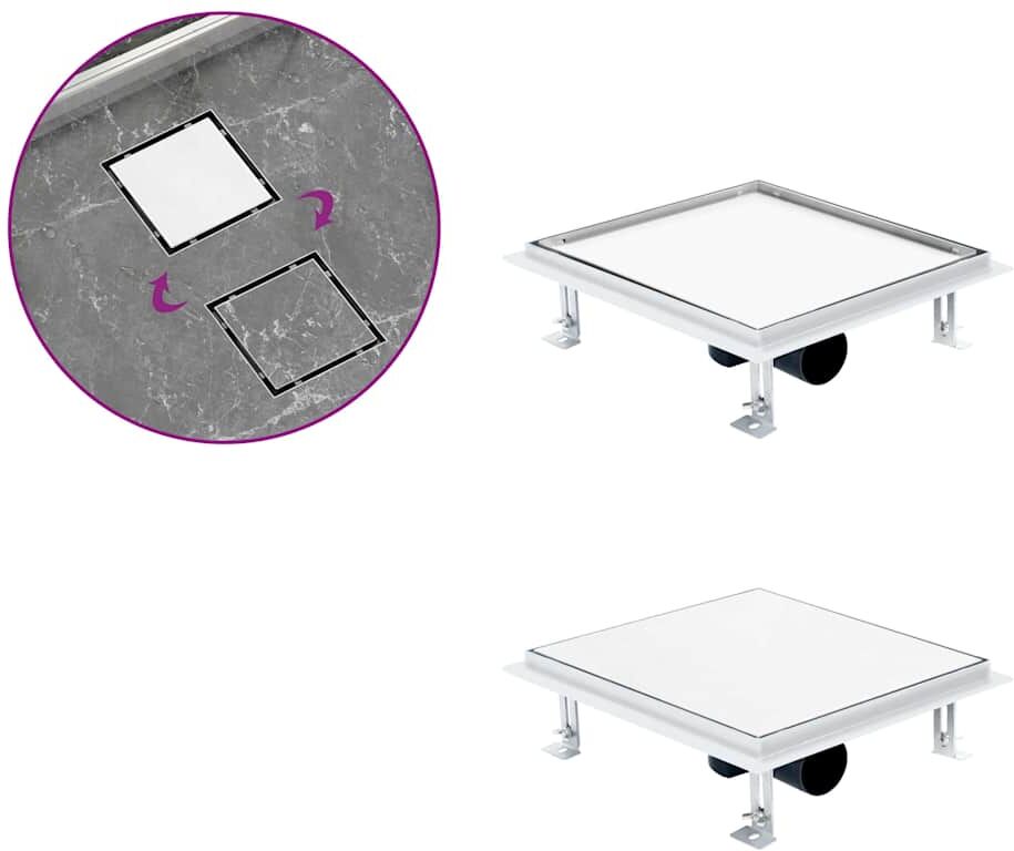vidaXL gulvafløb med 2-i-1 flisedæksel 25x25 cm rustfrit stål vidaXL gulvafløb med 2-i-1 flisedæksel 25x25 cm rustfrit stål
