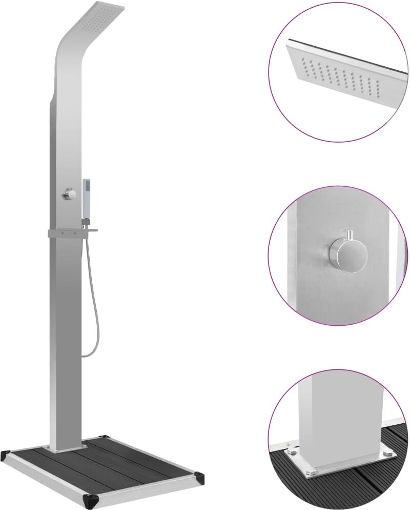 vidaXL udendørsbruser med bakke WPC rustfrit stål vidaXL udendørsbruser med bakke WPC rustfrit stål