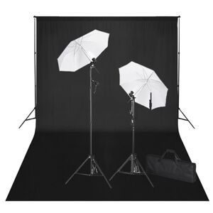 vidaXL studiosæt med sort fotobaggrund og lamper 600 x 300 cm