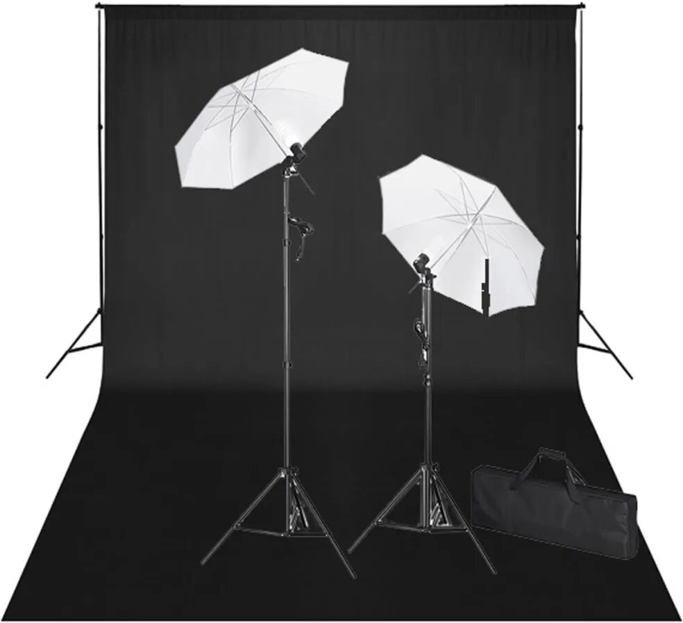 vidaXL studiosæt med sort fotobaggrund og lamper 600 x 300 cm