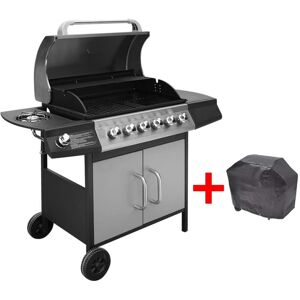 vidaXL gasgrill 6 + 1 grillzoner sort og sølvfarvet