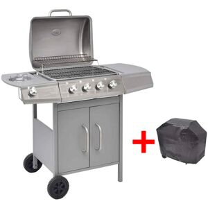 vidaXL gasgrill 4 + 1 grillzoner sølvfarvet