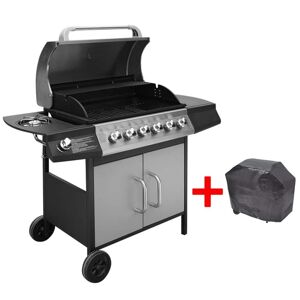 vidaXL gasgrill 6 + 1 grillzoner sort og sølvfarvet