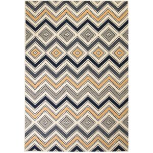 vidaXL moderne tæppe zigzag-design 80 x 150 cm brun/sort/blå