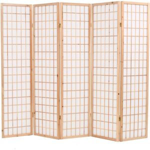 vidaXL foldbar 5-panels rumdeler japansk stil 200 x 170 cm naturfarvet