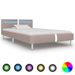 vidaXL sengestel med LED 90 x 200 cm cappuccinofarvet kunstlæder