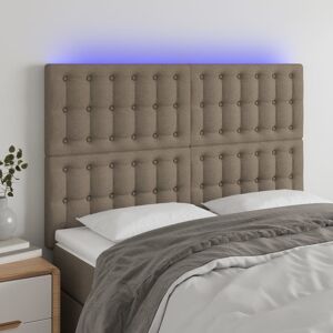 vidaXL sengegavl med LED-lys 144x5x118/128 cm stof gråbrun