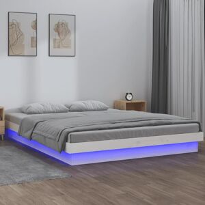 vidaXL sengeramme med LED-lys 150x200 cm kingsize massivt træ hvid