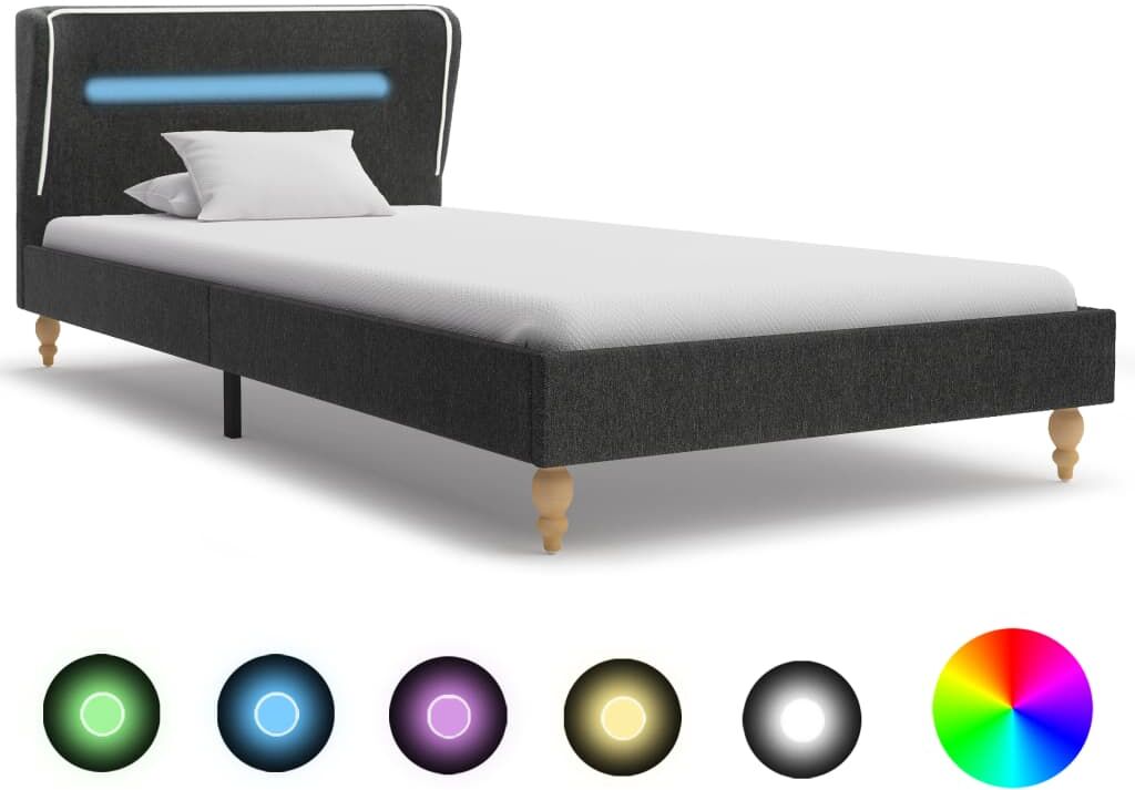 vidaXL sengestel med LED 90 x 200 cm mørkegrå sækkelærred vidaXL sengestel med LED 90 x 200 cm mørkegrå sækkelærred