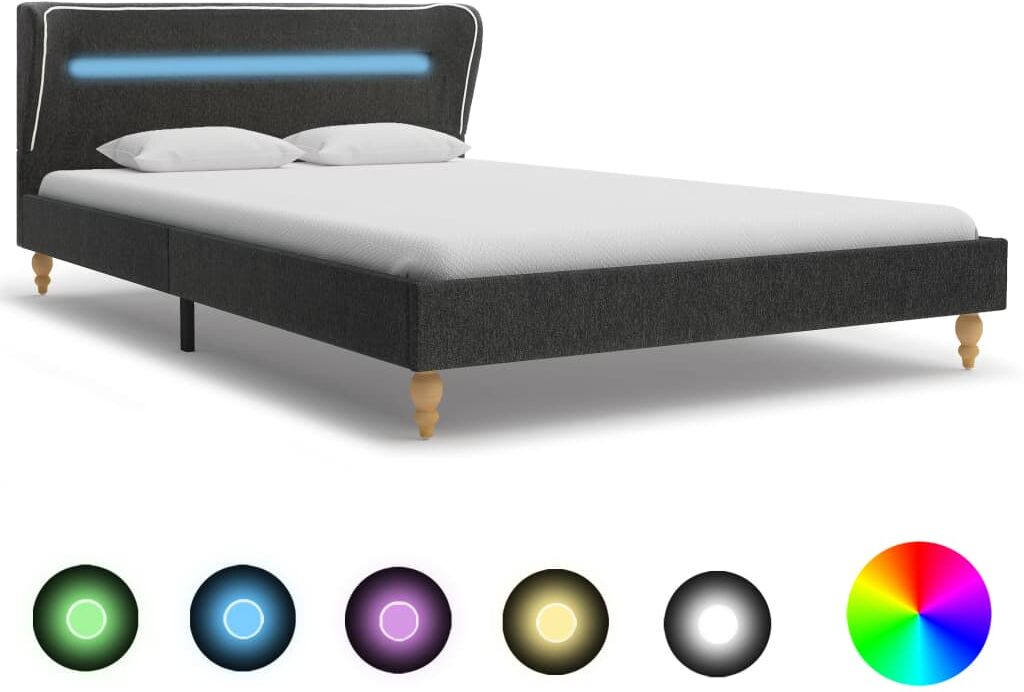 vidaXL sengestel med LED 140 x 200 cm mørkegrå sækkelærred vidaXL sengestel med LED 140 x 200 cm mørkegrå sækkelærred