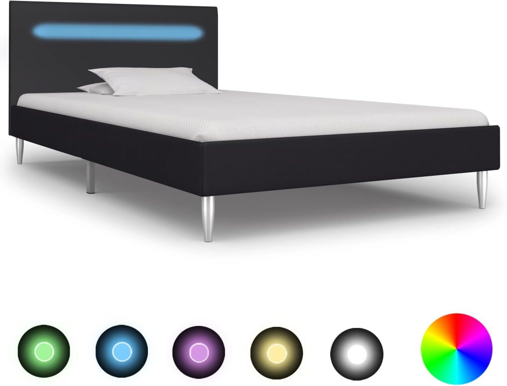 vidaXL sengestel med LED 90 x 200 cm stof sort vidaXL sengestel med LED 90 x 200 cm stof sort