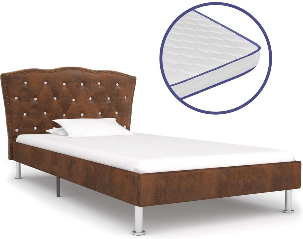 vidaXL seng med madras i memoryskum 90 x 200 cm brun stof vidaXL seng med madras i memoryskum 90 x 200 cm brun stof