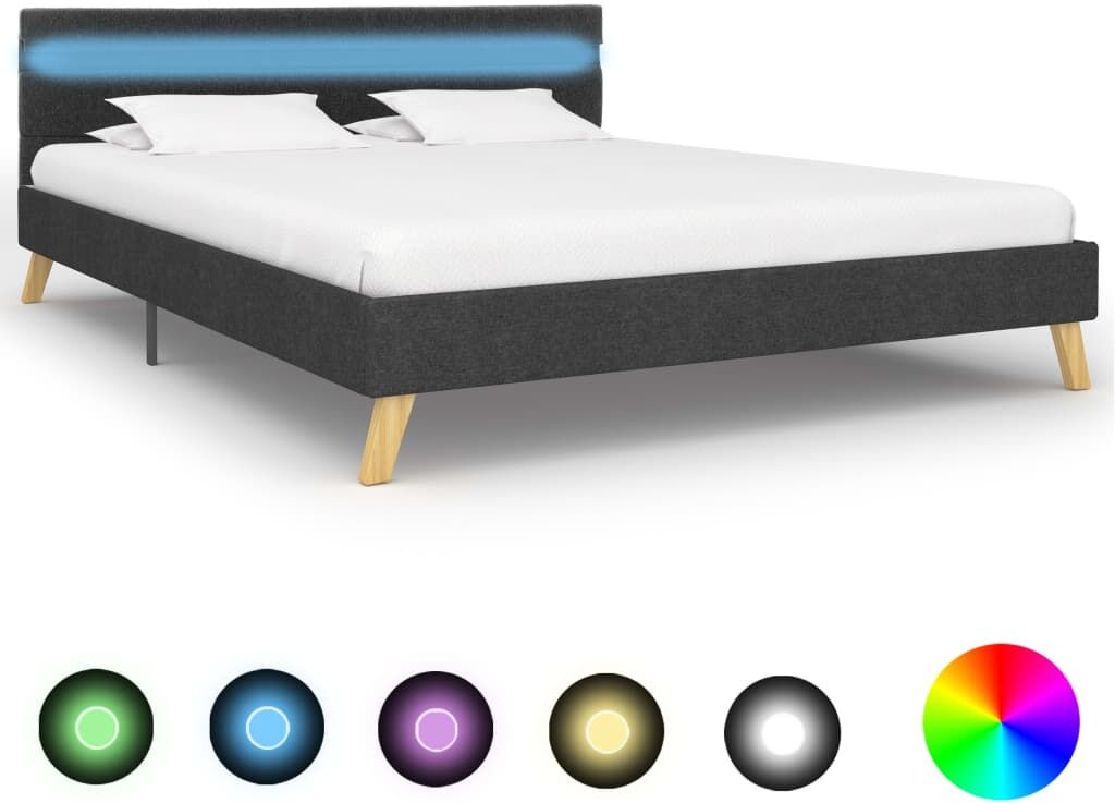 vidaXL sengestel med LED 160 x 200 cm stof mørkegrå vidaXL sengestel med LED 160 x 200 cm stof mørkegrå