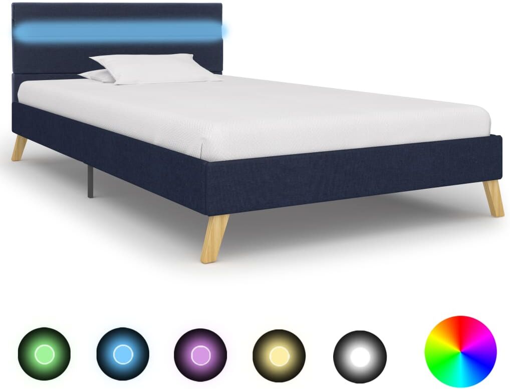vidaXL sengestel med LED 90 x 200 cm stof blå vidaXL sengestel med LED 90 x 200 cm stof blå