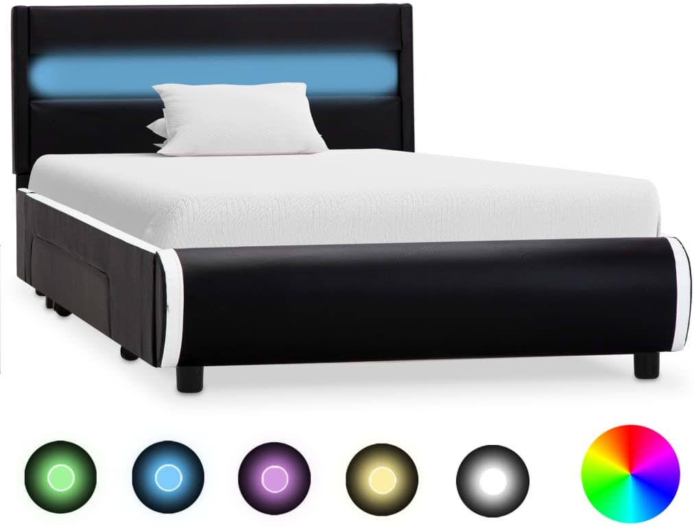vidaXL sengestel med LED 90 x 200 cm kunstlæder sort vidaXL sengestel med LED 90 x 200 cm kunstlæder sort