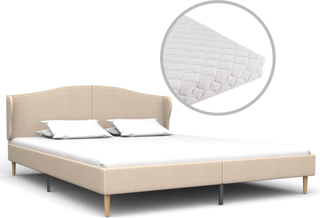 vidaXL seng med madras 160 x 200 cm stof beige vidaXL seng med madras 160 x 200 cm stof beige