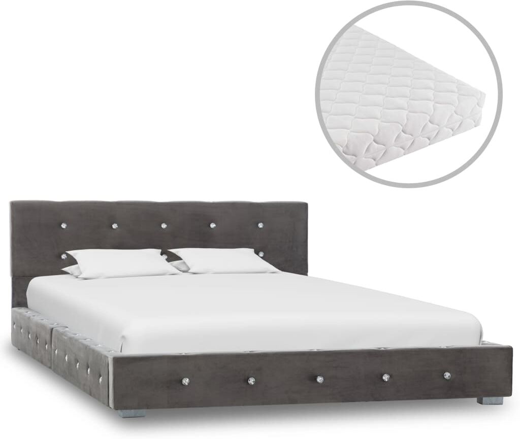 vidaXL seng med madras 120 x 200 cm grå fløjl vidaXL seng med madras 120 x 200 cm grå fløjl